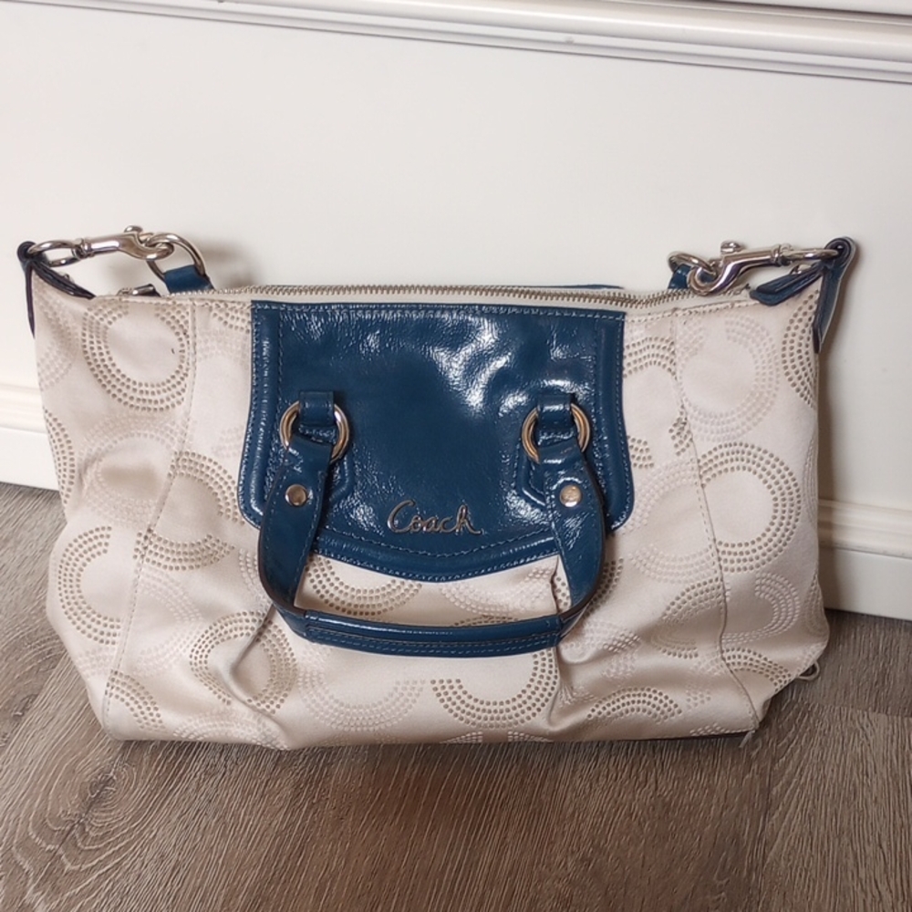 Coach Blue and Cream Shoulder Bag